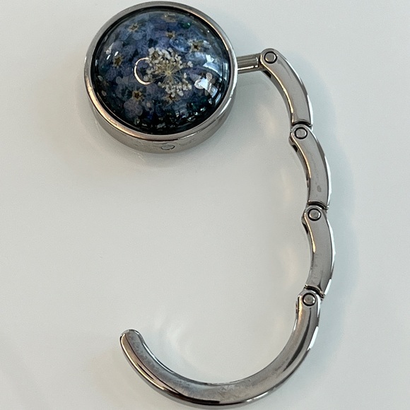 Foldable Bag Hook/Purse Hanger - Handmade - Blue Flowers - Fits Most Tables - Picture 5 of 7